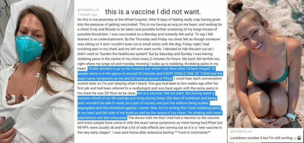 An Australian woman received the vaccine after spending her savings instead to go to job, she ended up in hospital